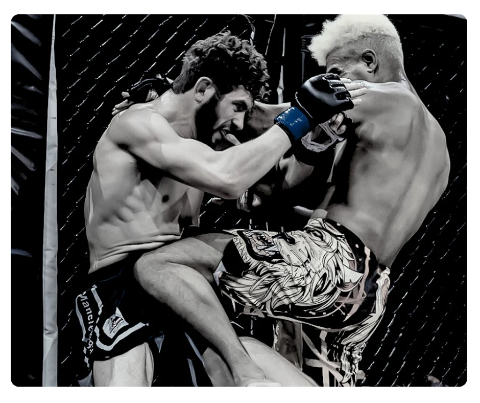Two MMA fighters working in the clinch