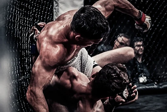 Ground fighting during an MMA competition
