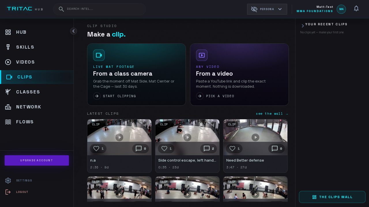 The clip studio: cut from class cameras or any video, and the members' clips wall