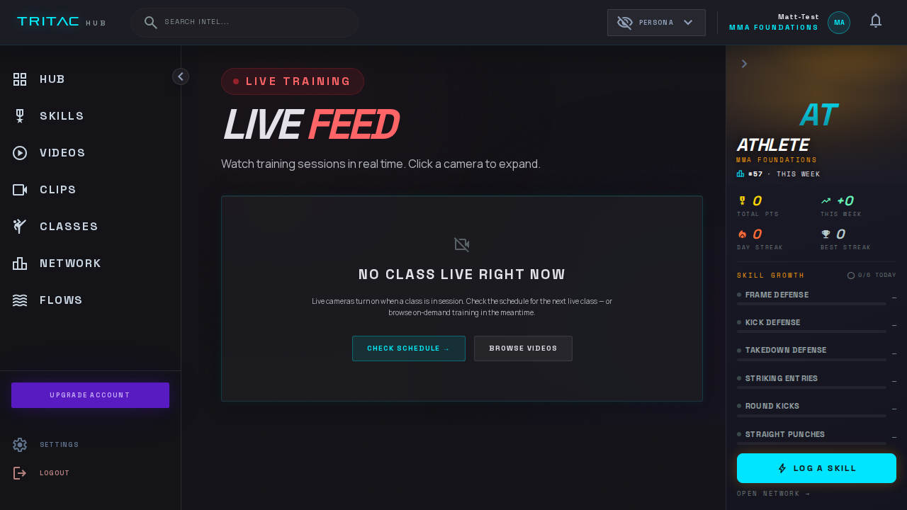 The live feed page in the hub