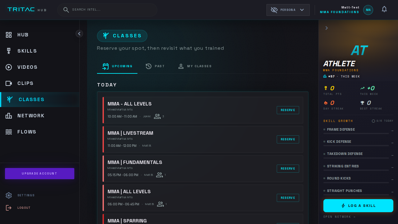 The class schedule with one-tap reservations