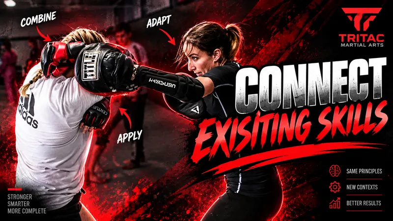 Martial artists practicing striking and defense to connect their existing skills