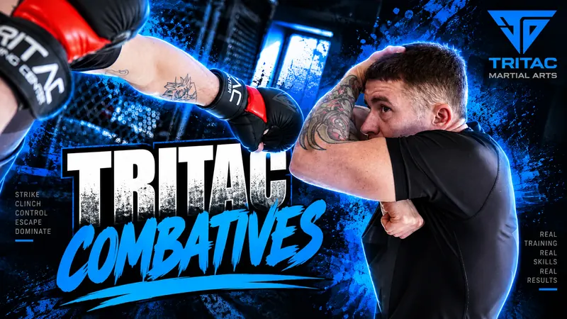 TRITAC Combatives artwork showing a protective frame against a punch